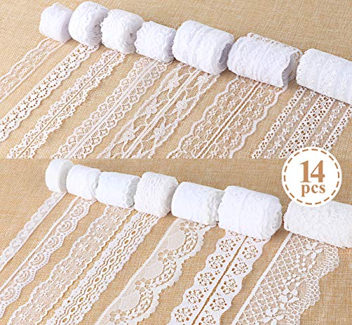 Product Cover ilauke White Lace Ribbon 14 Rolls Lace Trims 0.6 to 2.1 inch Cream Lace with Assorted Pattern for Sewing and Crafts, 3.28 Yards Each