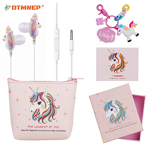 Product Cover DTMNEP Unicorn Gifts Earbuds Earphones for Girls Kids Compatible with Apple Android with Unicorn Key Chain, Headphone Bag, Gift Card, Gift Box, and Back to School Supply for Kids