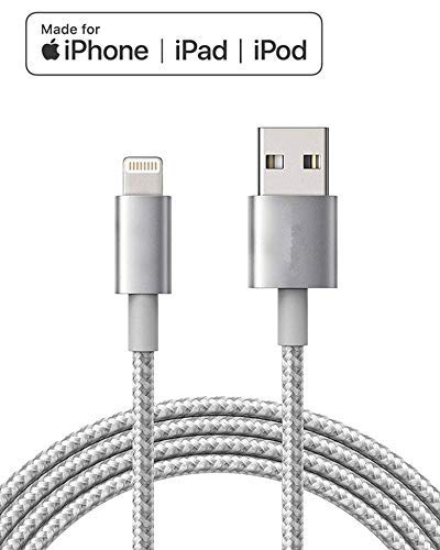 Product Cover Apple MFi-Certified Lightning iPhone Charger Nylon Braided Cable - Made for for iPhone XS/Max/XR/X/8/8Plus/7/7Plus/6S/Plus/SE/iPad and More (6FT Gray)