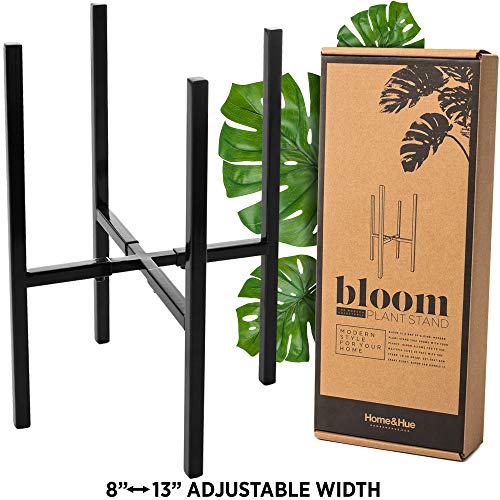 Product Cover Home&Hue Plant Stand Adjustable, Metal Mid Century for Indoor & Outdoor Pots - Black, Plant Holder for House, Garden & Patio. Fits Snake Plant Adjustable Width 8