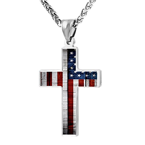 Product Cover CTWUVS ADPR American Flag Patriotic Cross Pendant Necklace Religious Jewelry for Men