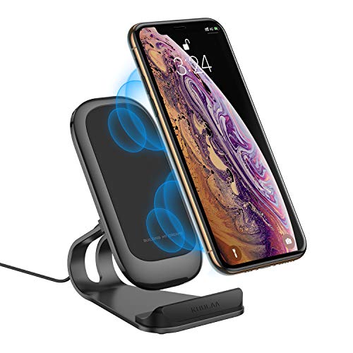 Product Cover Wireless Charger Stand,Qi-Certified Metal Frame Dual Coils Charging Station Fast 10W Charging for Samsung S10/ S9/ S9+/ S8/ S8+/ S7,7.5W Compatible with iPhone Xs/XR/XS Max/8/8 Plus(Black)