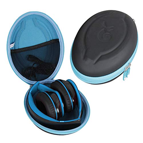 Product Cover Hetmitshell Hard EVA Travel Case Fits Mpow 059 Bluetooth Headphones Over Ear Hi-Fi Stereo Wireless Headset Foldable Soft Memory-Protein Earmuffs (Black Case + Blue Zipper)
