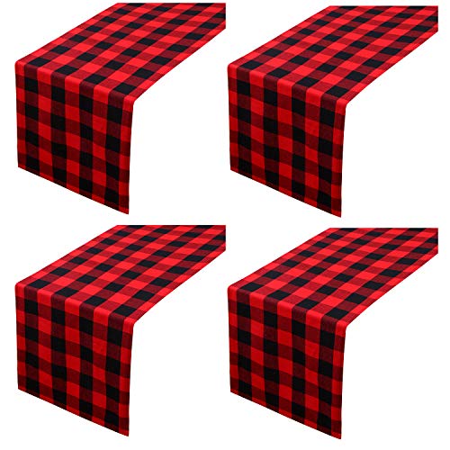 Product Cover Aneco 4 Pack Checkered Table Runner Cotton Plaid Table Runner Modern Plaid Design Elegant Decor for Indoor Outdoor Events 13 x 72 Inches Red and Black