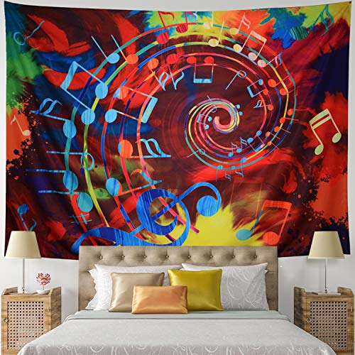 Product Cover Leofanger Music Tapestry Wall Hanging Music Note Decor Tapestry Wall Tapestry Hippie Colorful Psychedelic Bohemian Mandala Tapestry Bedroom Home Dorm Decor (Large-78.8