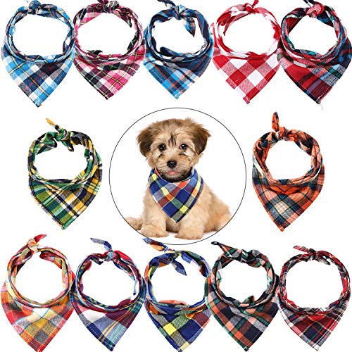 Product Cover 12 Pieces Dog Bandanas - Triangle Dog Scarf, Washable Reversible Printing, Bibs Dog Kerchief Set, Suitable for Small or Medium-Sized Cat and Dog Pets (Plaid Style)