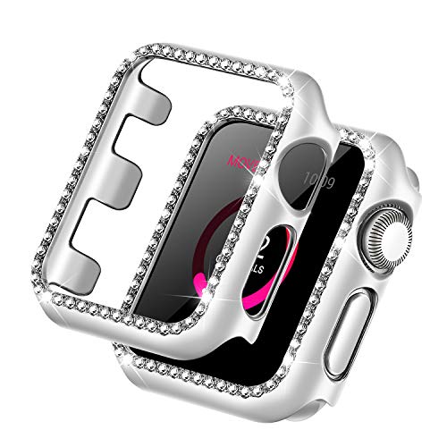 Product Cover Forbear Compatible with Apple Watch Case 40mm, iWatch Cover with Bling Crystal Diamonds Shiny Rhinestone Bumper, Electroplated PC Protective Frame for Apple Watch Series 4 (Silver, 40mm)