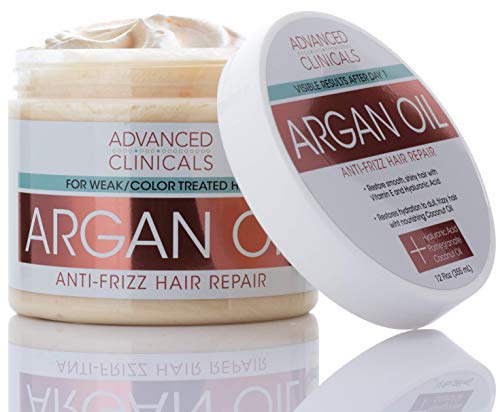 Product Cover Advanced Clinicals Argan Oil Anti-Frizz Hair Repair Mask. Hydrating Deep Conditioner Makes Frizzy, Color-Treated Hair Shiny & Sikly. Vitamin E & Hyaluronic Acid Strengthen & Repair Weak Hair, 12 oz