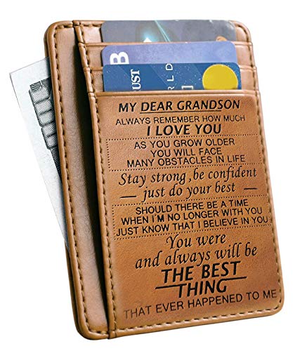 Product Cover Gift for Grandson Slim Wallet Cowhide wallet RFID Front Pocket Wallet To My Grandson