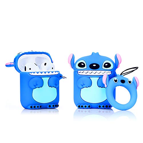Product Cover ZAHIUS Airpods Silicone Case Cool Cover Compatible for Apple Airpods 1&2 [Cartoon Series][Designed for Kids Girl and Boys](Stitch Blue)