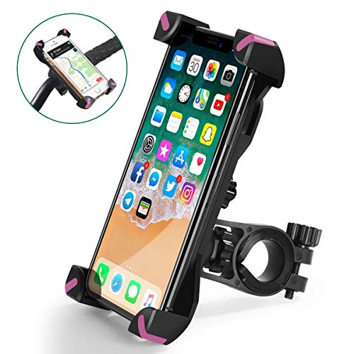 Product Cover QMEET Bike Phone Mount 360°Rotation, Bike Phone Holder for iPhone Android GPS Other Devices Between 3.5 to 6.5 inches (Black Pink)