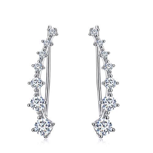 Product Cover Yolmina Ear Cuff Climber Earrings 7 CZ Cubic Zirconia Crawler Earrings S925 Sterling Silver Hypoallergenic Earring with Gift Box