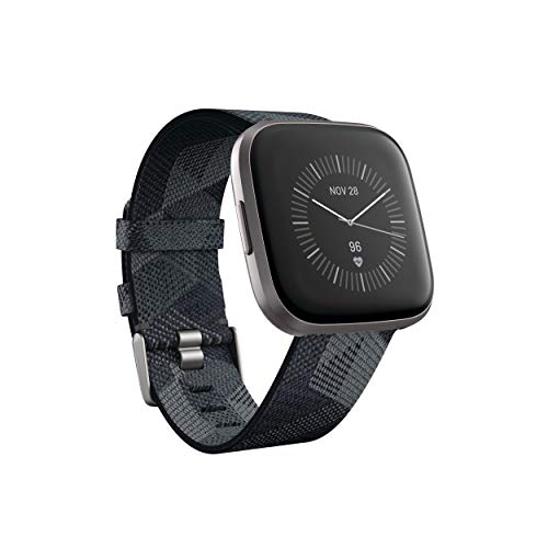 Product Cover Fitbit Versa 2 Special Edition Health & Fitness Smartwatch with Heart Rate, Music, Alexa Built-in, Sleep & Swim Tracking, Smoke Woven/Mist Grey, One Size (S & L Bands Included)