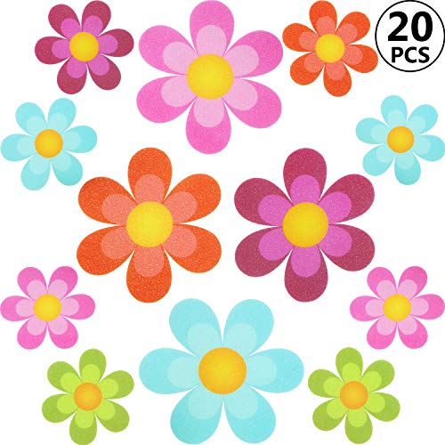 Product Cover 20 Pieces Floral Non-Slip Bathtub Adhesive Stickers Daisy Bath Treads and Anti-Slip Appliques for Bath Tub, Stairs, Shower Room and Other Slippery Surfaces, Multi-Color