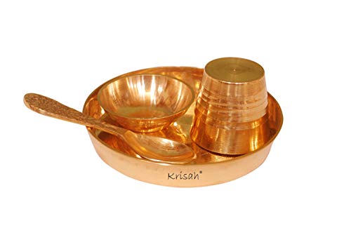 Product Cover Krisah Laddu Gopal ji ke Bartan Small- 4 pcs Set - Brass Bhog Thali with Glass, Bowl and Spoon