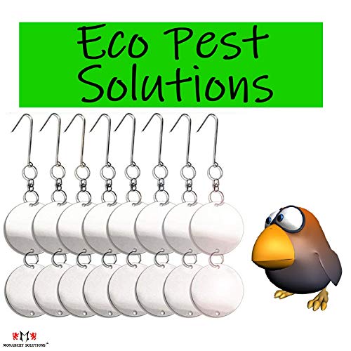 Product Cover Eco Pest Solutions Premium Metal Bird Repellent Discs 16 Discs Set Reflective Hanging Device to Keep Birds Away Like Woodpeckers, Pigeons, Ducks, Herons, Grackles, Geese & Pest, Bird Blinder disks