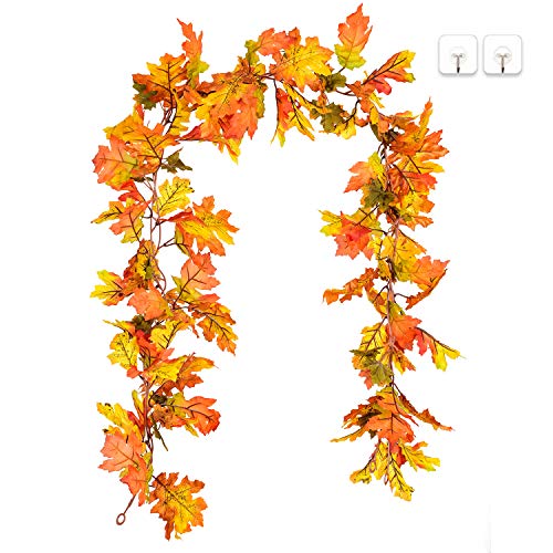 Product Cover DearHouse 2 Pack Artificial Maple Leaf Garlands, 5.9 ft/Piece Autumn Hanging Fall Leave Vines for Indoor Outdoor Wedding Thanksgiving Dinner Party Fireplace Christmas Decor