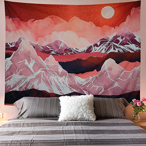 Product Cover Mountains Tapestry Abstract Sunset Tapestry Red Nature Landscape Wall Hanging Tapestries for Room H59.1 × W78.7inches