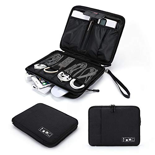 Product Cover Cable Organizer Bag, Jelly Comb Electronics Organizer Travel Accessories Cord Organizer Cable Storage Bag for Charging Cable, Power Bank, Tablet (Up to 11'')and More-(Black)