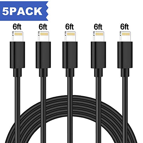 Product Cover iPhone Charger Cable Fast Lightning Cable MFI Certified iPhone Cable Durable Lightning Charger 5 Pack 6FT Charging & Syncing USB Cord Compatible iPhone XS/Max/XR/X/8/8P/7P/6S/iPad/iPod/IOS (Black)