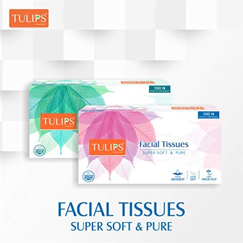 Product Cover Tulips Facial Dry Tissue Paper, Super Soft, Super Absorbent & 100% Pure, 2Ply x 100 Pulls (Pack of 2)