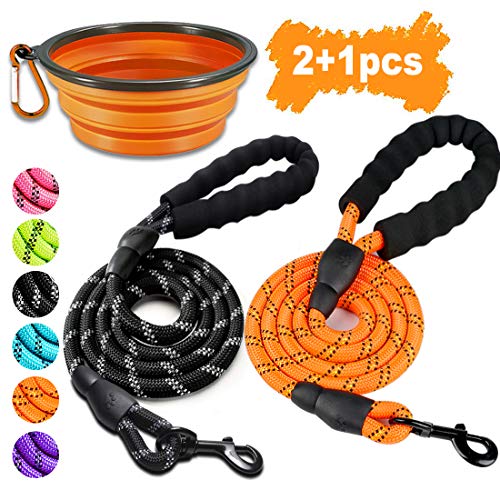 Product Cover COOYOO 2 Pack Dog Leash 5 FT Heavy Duty Radiant Colors, Reflective Rope - Padded Handle - Reflective Dog Leash for Medium Large Dogs with Collapsible Pet Bowl