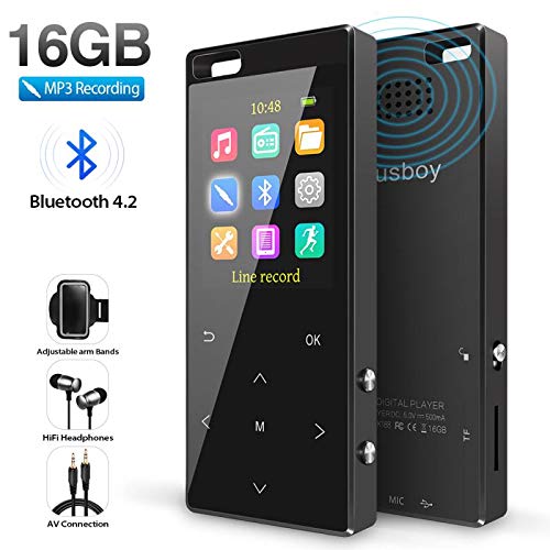 Product Cover MP3 Player, 16GB MP3 Player with Bluetooth 4.2, MP3 Direct Recording, Hi-Fi Lossless Sound Music Player with FM Radio/Voice Recorder, Pedometer,with an Armband, Support up to 128gb TF Card, Black