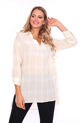 Product Cover PatiskhaLife Women Blouses - ¾ Sleeve Button Down Collared Shirts - Office, Casual and Formal (Naturel, Medium)