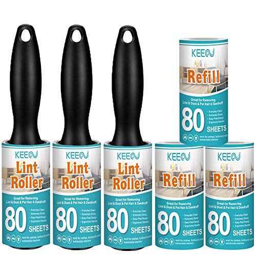 Product Cover KEEOU Lint Rollers for Pet Hair, [480 Sheet Extra Sticky] Pet Hair Lint Remover with 3 Rollers + 3 Refills, Lint Roller Value Set Brush for Dog & Cat Hair Removal, Clothes, Funitures, Car (6 Pack)
