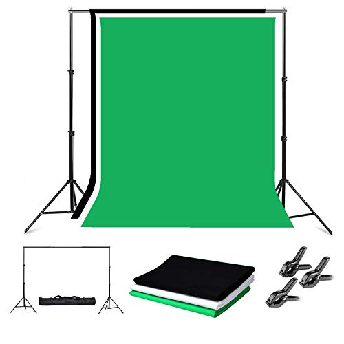 Product Cover Photo Backdrop Stand,8 x 10ft Video Photography Backdrops Stand and 3 Colors (White Black Green) Photo Backdrop,Adjustable Photo Backdrop Stand Kit Support System with Carry Bag and 3 Clamps