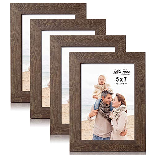 Product Cover LaVie Home 5x7 Picture Frames(4 Pack,Dark Brown) Wood Texture Photo Frame with High Definition Glass for Wall Mount & Table Top Display, Set of 4 Zest Collection