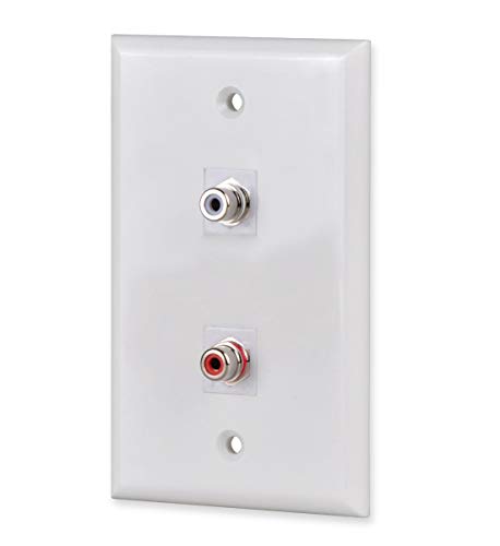 Product Cover RCA Wall Plate, HTTX White 2-Port RCA Wall Plate with Removable F/F RCA Keystone Jack Inserts for L/R Stereo Speakers