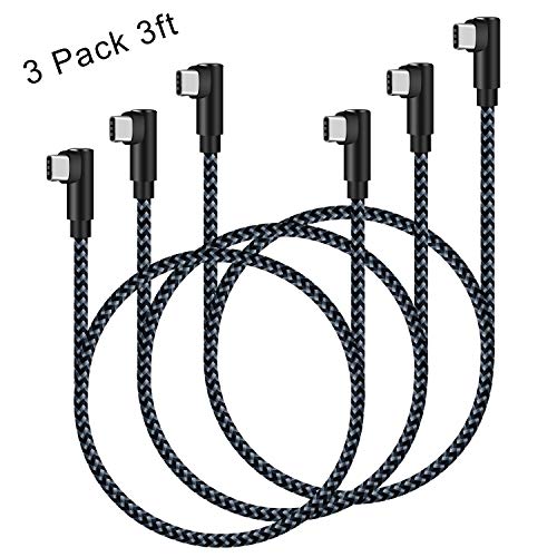 Product Cover [3 Pack 3FT] USB C to USB C Cable Fast Charger,Type C to Type C Cable Right Angle 90 Degree Braided Charging Cord Compatible with Google Pixel 3 2 XL,Galaxy S10 S9 Plus,Nexus 6P(Grey,3feet)
