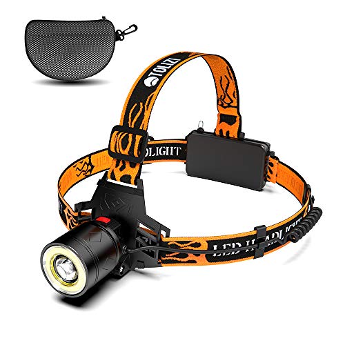 Product Cover Led Headlamp, Tolizi Rechargeable Waterproof Headlamp With COB Board Flood Light, 18650 USB Zoomable Head Lamp For Outdoor Camping Hiking Hunting