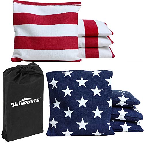 Product Cover Win SPORTS Premium All-Weather Duck Cloth Cornhole Bean Bags - Set of 8 Bean Bags for Corn Hole Game - Choose Your Colors (Stars/Stripes)