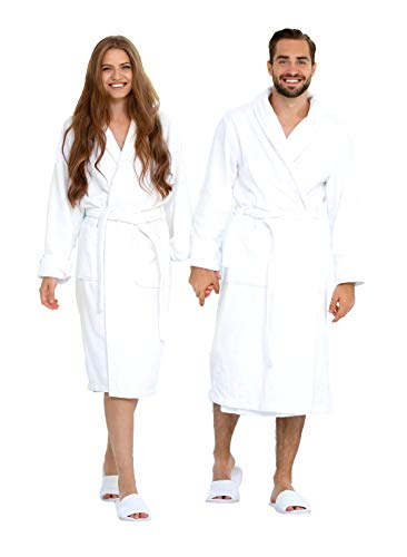 Product Cover HomeLabels Premium Luxury Bathrobe Towels, Spa Robe Combed Terry Towel 100% Cotton for Men Women, White, Large