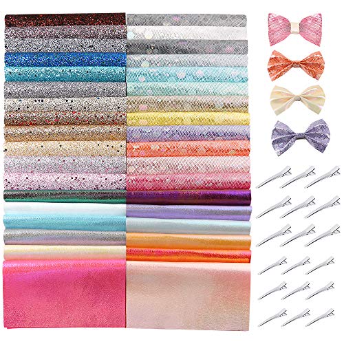 Product Cover Caydo 36 Pieces Glitter Faux Sheets Bow Making Kit with Hair Clips for Bows Hair Clips Craft Making, Handbags and Other Crafts(6.3 x 8.3 inch)