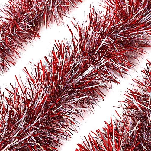 Product Cover SlimmKISS 3Pcs x 6.6ft Christmas Tinsel Garland, Christmas Tree Ornaments Home Party Classic Shiny Sparkly Ceiling Hanging Decorations,3.6 inch Wide Filaments Red.
