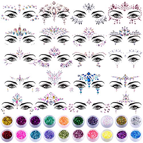 Product Cover SIQUK 20 Sets Face Gems Glitter Mermaid Face Jewels Crystal Stickers with 20 Boxes Chunky Face Glitter Temporary Tattoos for Festival Rave Carnival Party
