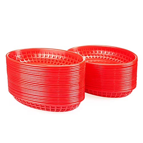 Product Cover Kingrol 50 Pack Fast Food Baskets, Plastic Oval Food Baskets for Fries, Burgers, Sandwiches