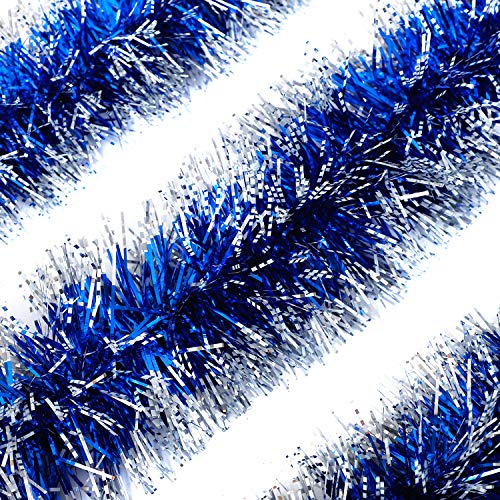 Product Cover SlimmKISS 3Pcs x 6.6ft Christmas Tinsel Garland, Christmas Tree Ornaments Home Party Classic Shiny Sparkly Ceiling Hanging Decorations,4 inch Wide Filaments Blue Silver Edge.