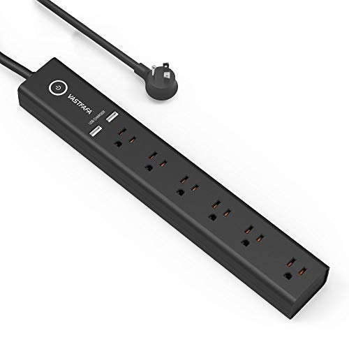 Product Cover VASTFAFA 6-Outlet Surge Protector Power Strip with 2 Fast Charging USB Port,Desktop Charging Station 4.5 ft Extension Cord for Cruise Ship, Dorm Room Multi Plug Extender (Black)