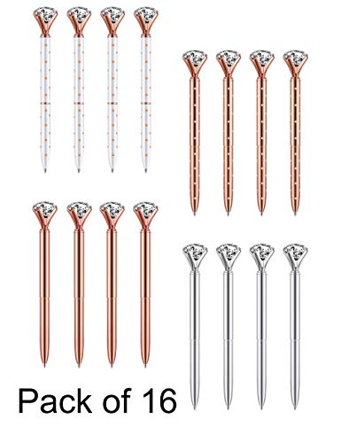 Product Cover Diamond Pens Cute Ballpoint Pens Diamond Pen Office Supplies Décor Gifts for Women Bridesmaid Coworkers Rose Gold Cool Fun Fancy Novelty Crystal Metal 4 Colors with Polka Dots Black Ink Pack of 16