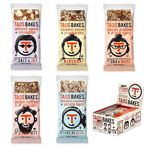 Product Cover Taos Bakes Energy Bars - Crowd + Pleaser Variety Pack (Box of 12, 1.8oz Bakes) - Gluten-Free, Non-GMO, Healthy Snack Bars