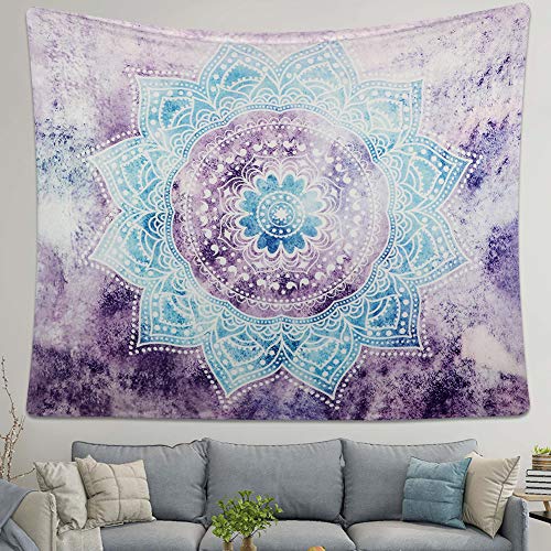 Product Cover LAVAY Tapestry Mandala Wall Hanging Decor Pink Gray Indian Hippie Bohemian Flower Gypsy Decoration Beach Blanket Dorm Room Bed Sheets (Purple Mandala, M: 59