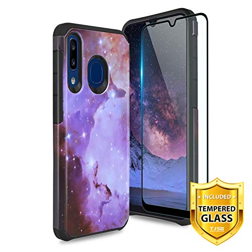 Product Cover TJS Phone Case for Samsung Galaxy A50/Galaxy A30/Galaxy A20 2019, with [Full Coverage Tempered Glass Screen Protector] Dual Layer Hybrid Shockproof Protection Impact Rugged Armor Cover (Stardust)