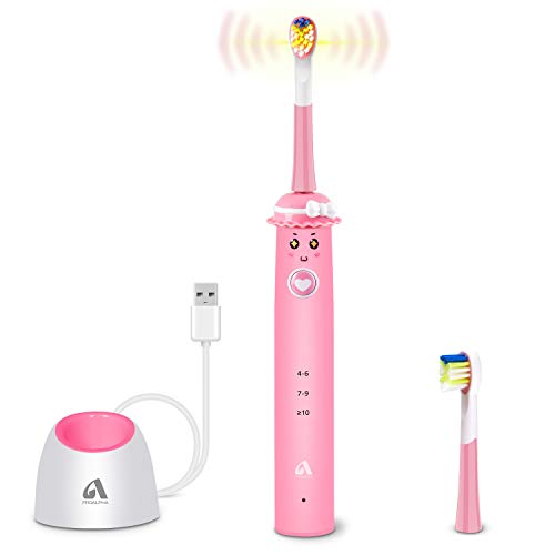 Product Cover Sonic Whitening Kids Electric Toothbrushes, Wireless USB Rechargeable Toothbrush With 2 Reminder Heads, 3 Modes with Timer(Pink)