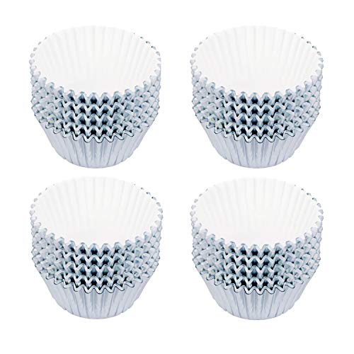 Product Cover SUBANG 400 Pieces Tulip Cupcake Liner Baking Cups Muffin Tins Treat Cups Foil Metallic Cupcake Liners for Weddings,Birthdays,Baby Showers,Silver