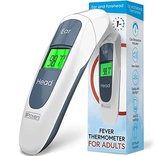 Product Cover iProven Adult Medical Thermometer - Digital Thermometer for Fever - Temperature Measurements via Forehead and Ear - Pouch, Batteries, and Quick Start Guide Included - Temporal Thermometer DMT-316