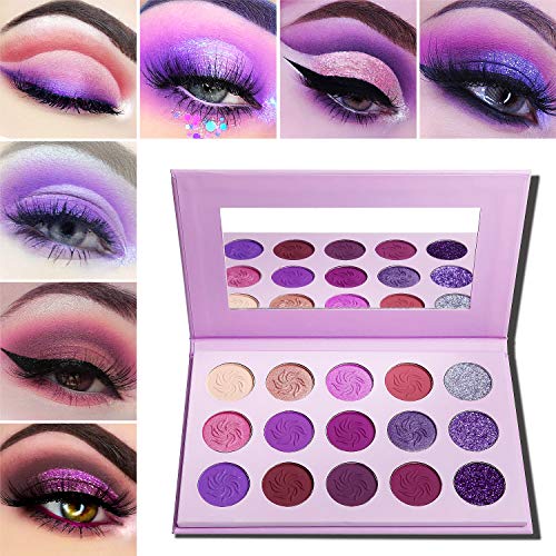 Product Cover Makeup Palettes Eyeshadow Matte and Glitter,Afflano Professional Highly Pigmented 15 Color,Dream Purple Pink Dark Red Violet Cute Bright Shimmer Small Travel Eyeshadow Pallet Cosmetic for Girls Women